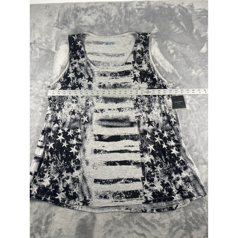Cynthia Rowley Womens 3X Gray Black Flag Stars Stripes Tank Top NWT Patriotic - Picture 5 of 6
